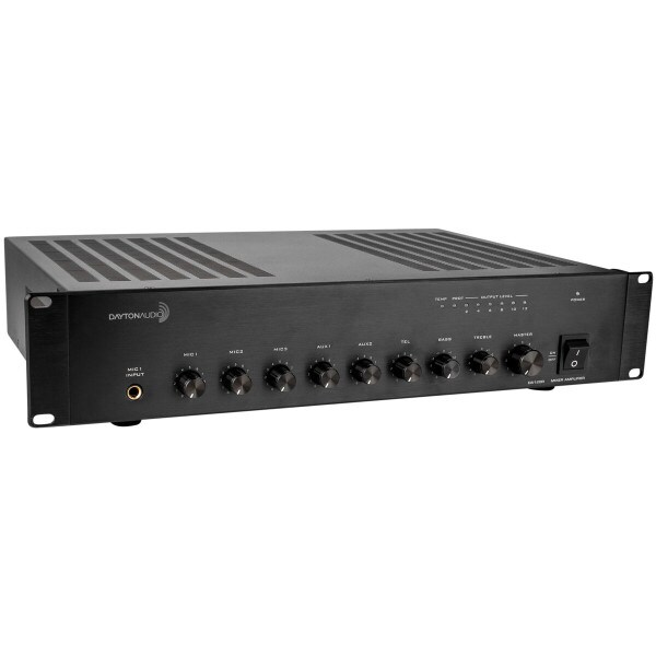 Main product image for Dayton Audio DA120R Commercial Audio Amplifier 120W 70V/ 100V/ 4 Ohm Mixer - 3 Mic 2 Aux 1 Telephone input
